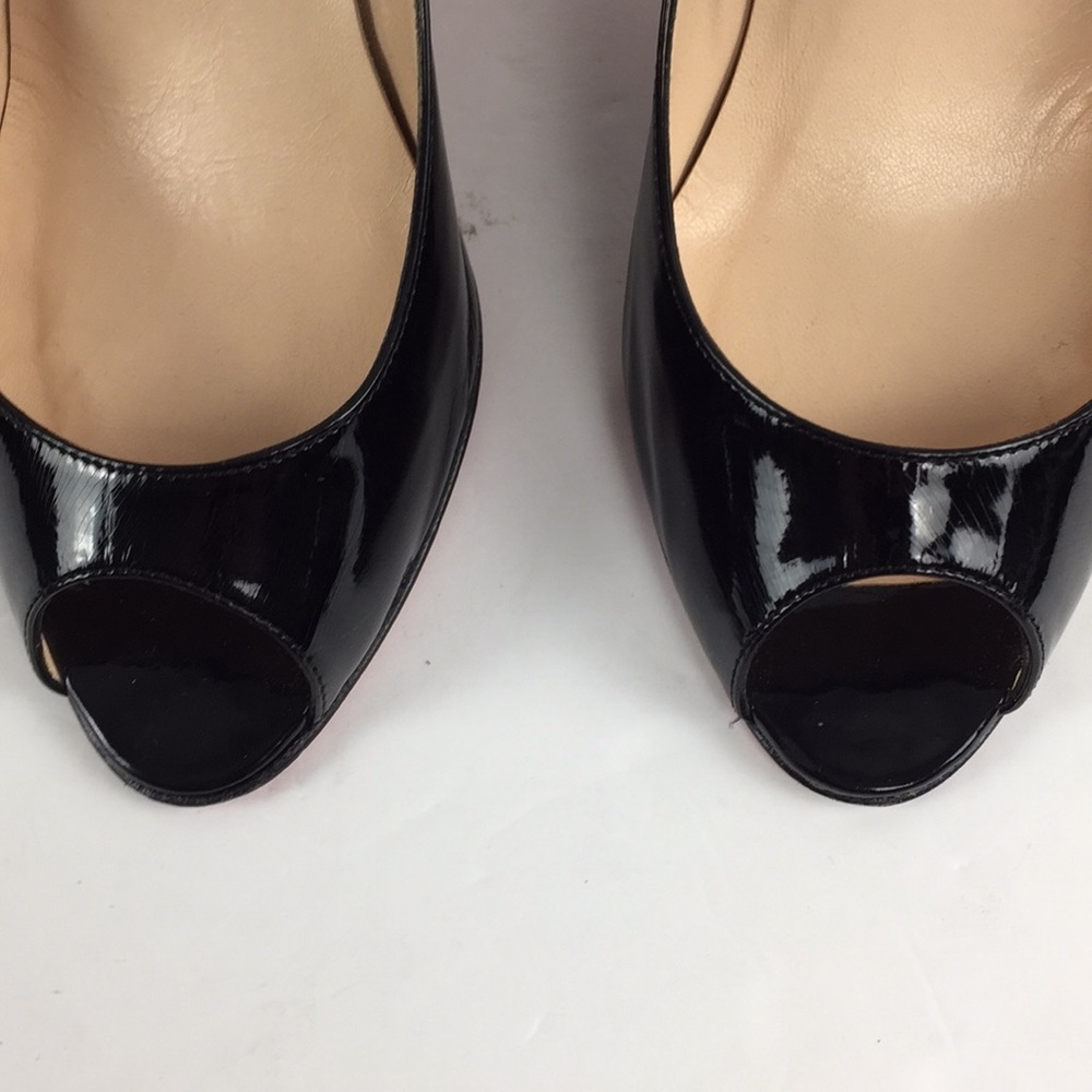 Louboutin Patent Black Mary Jane Peep Toe Heels 7 - Picture 5 of 8